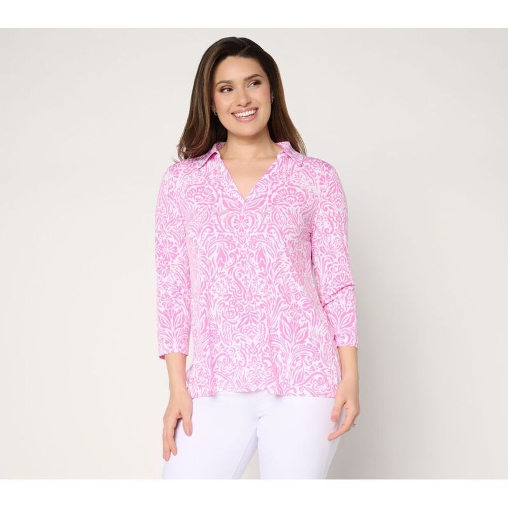 Susan Graver Women's Top Sz L Make Your Selection: Printed Liquid Pink
